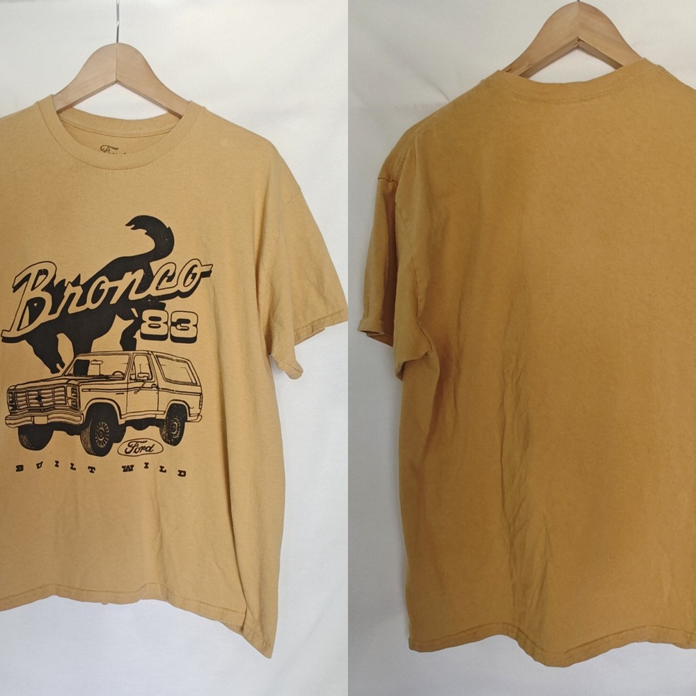 Ford Shirt Bronco 83 Built Wild Graphic Tee Short Sleeve Men's Size L Tan Brown